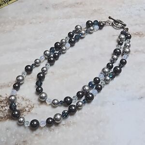 😍925 Silver Grey & Blue Beads Necklace😍NWOT